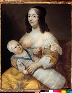 Geleceğin temsili Kral Louis XIV (1638-1715) bebeği, hemşiresi Marie de Longuet de la Giraudiere