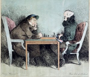Satranç oyuncuları Henry Monnier (1805-1877) tarafından gravür by Henri Bonaventure Monnier