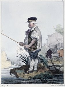 Adam balık tutma:” Herkes bulduğu yerde zevk alır”” - Henri Monnier, ed. Delpech, Paris by Henri Bonaventure Monnier
