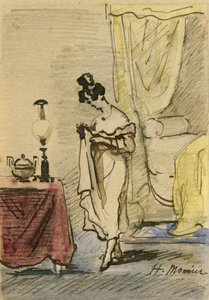 Evdeki Genç Hanım (kağıt üzerinde mürekkep ve tuvalet) 2: Evdeki Genç Hanım; mahremiyet; by Henri Bonaventure Monnier