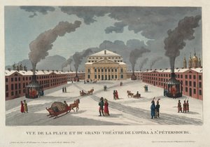 Saint Petersburg İmparatorluk Bolşoy Kamenny Tiyatrosu - Courvoisier-Voisin, Henri (1757-1830) - c. 1811 - Gravür, sulu boya - 41,7x58 - Özel Koleksiyon by Henri Courvoisier-Voisin