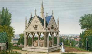Pere Lachaise Mezarlığındaki Heloise ve Abelard Mezarı, 1815-20 (renkli gravür)