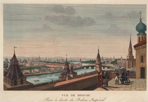 İmparatorluk Sarayı'nın balkonundan Moskova manzarası, Rusya"" (İmparatorluk Sarayı'nın balkonundan alınan Moskova manzarası) Gravür Henri Courvoisier-Voisin (1757-1830) - 1812 Dim 40,7x55.6 cm Özel Koleksiyon by Henri Courvoisier-Voisin