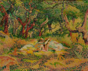 Bir meşe mantarı altında iki çıplak kadın by Henri Edmond Cross