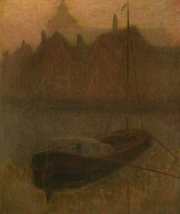 Kanalda Tekne (Sabah) (tuval üzerine yağlıboya) by Henri Eugene Augustin Le Sidaner
