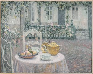 Pembe Masa Örtüsü by Henri Eugene Augustin Le Sidaner