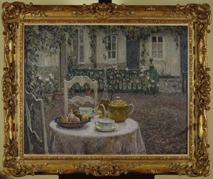 Pembe Masa Örtüsü by Henri Eugene Augustin Le Sidaner