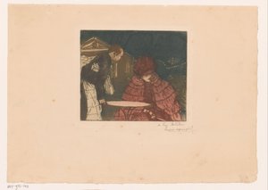 Garson ile terasta kadın by Henri Evenepoel (signed by artist)