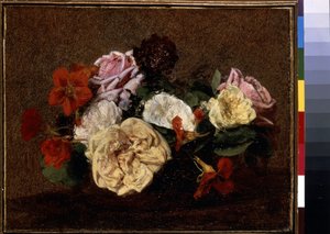Vazoda Güller ve Nasturtiumlar. Henri Fantin-Latour tarafından yapılan resim (Fantin Latour by Ignace Henri Jean Fantin Latour