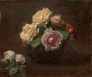 Bir kasede güller by Ignace Henri Jean Fantin Latour