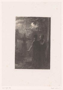 Héro ve Ursule ay ışığında bir çeşmenin yanında Beatrice ve Benedict. Perde I. Gece Hector Berlioz