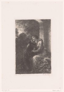 Lohengrin ve Elsa, Lohengrin balayı süitinde kucaklaşırlar. Perde III. Scène d'amour Richard Wagner'in hayatı ve eserleri (dizi adı) by Ignace Henri Jean Fantin Latour
