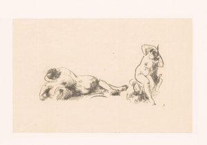 İki çıplak kadınla çalışma sayfası by Ignace Henri Jean Fantin Latour