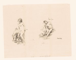 İki çıplak kadınla çalışma sayfası by Ignace Henri Jean Fantin Latour