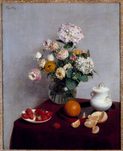 Yaz Çiçekleri ve Meyveleri Tablosu, Henri Fantin Latour (Fantin-Latour) by Ignace Henri Jean Fantin Latour