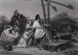 Midyan ülkesinde Musa (gravür) by Henri Frederic (after) Schopin