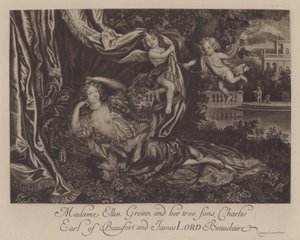 Nell Gwyn ve iki oğlu, Charles, Burford Kontu ve James, Lord Beauclerk (gravür)