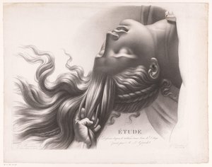 Saçından çekilen genç bir kadının başı Étude dessinée d'après le tableau d'une Scène de Déluge peint par AL Girodet (nesne üzerindeki başlık) by Henri Guillaume Chatillon