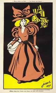 Anneler, kızlarınızı getirin! Faunlar dışarıda! (renkli taşbaskı) by Henri Gustave Jossot