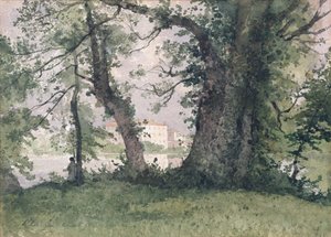 Nehir Kıyısında Bir Balıkçı, 1894 (kağıt üzerinde wc) by Henri Joseph Harpignies