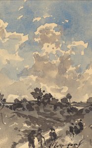 Yolda Yürüyen Figürlerin Olduğu Bir Manzara by Henri Joseph Harpignies