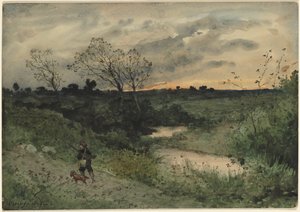 Şafak—Köpekli Avcı by Henri Joseph Harpignies
