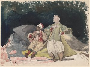Minderlerde Oturan İki Bebek veya Kukla by Henri Joseph Harpignies