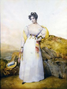 Manzaradaki bir bayanın portresi (parşömen üzerine suluboya ve guaş) by Henri Joseph Hesse
