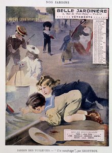 Tuileries Bahçesi'nde tekne oynayan çocuklar, Jean Geoffroy (1853-1924), takvim “” Belle Jardiniere””, “” Nos Jardins” dizisi”, ekim, ndv1900.