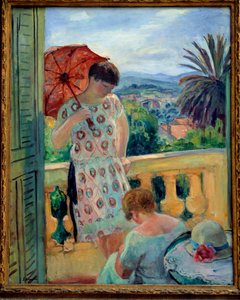 Esterel manzaralı balkonda veya balkonda iki kadın. Henri Lebasque (1865-1937) 1925-1926, tuval üzerine yağlı boya, 92,5 × 65 cm. Lyon, musee des Beaux Arts - Esterel manzaralı bir balkon veya balkonda iki kadın. Henri Lebas