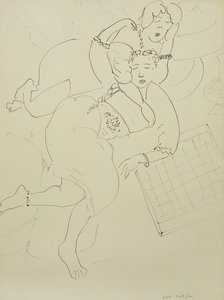 Odalisques with Checkerboard, c.1928 (kağıt üzerine kalem ve siyah mürekkep) by Henri Matisse