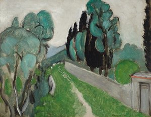 Paysage avec cyprès et oliviers aux environs de Nice, c. 1918 (pano üzerine yerleştirilmiş tahta üzerine yağlıboya)