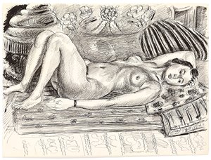 Sütyen Üzerinde Uzanmış Çıplak, c.1926-1927 (kağıt üzerine kalem ve çini mürekkebi) by Henri Matisse