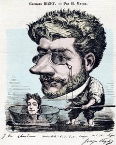Georges Bizet (1838-1875), Fransız besteci - Karikatür, Bizet imzalı, Henri Meyer dit Reyem (1844-1899) “” Diogene” için by Henri Meyer