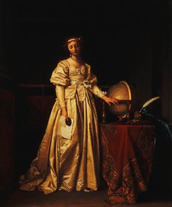 İç Giyimde, Sarı Saten Elbiseli, Yanında Masada Küre Olan, Kocasının Yokluğunun Yasını Tutan Bir Hanım, by Henri Nicolas van Gorp