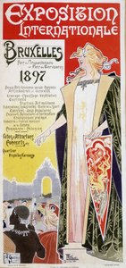 Henri Privat Antoine Theodore Livemont (bazen Privat-Livemont olarak da adlandırılır) tarafından 1897 Brüksel Uluslararası Sergisi afişi (1861-1936)