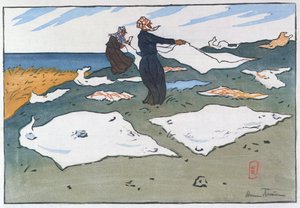 Deniz kenarındaki Breton Yıkayıcı Kadınlar, c.1900 (renkli taş) by Henri Rivière