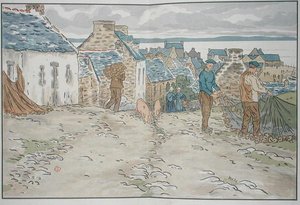 Ağlarını düzenleyen Breton balıkçıları by Henri Rivière