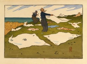 Kadın çamaşır kurutma (Saint-Briac) by Henri Rivière