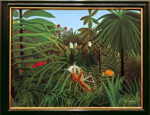 Jaguarın saldırısına uğrayan at by Henri Rousseau