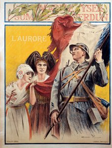 L'Aurore: Birinci Dünya Savaşı sırasında Alsace ve Lorraine'i temsil eden iki kadınla propaganda afişi (Alsace-Lorraine)