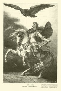 Julius Caesar, üstünde imparatorluk kartalıyla at sırtında (gravür)