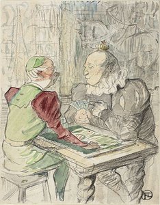 The King's Card Game, kopya, 1895'ten sonra (kağıt üzerine suluboya ve pastel boya) by Henri de (after) Toulouse Lautrec