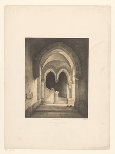 Arka planda iki keşiş bulunan bir manastırın içi Couvent de Carmes, Rouen (nesne üzerindeki başlık) by Henri de Boug d