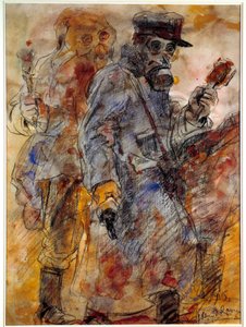 Birinci Dünya Savaşı: El bombası (el bombası fırlatıcı) (Birinci Dünya Savaşı: Nar atıcılar) - Henri de Groux (Henry de Groux) (1866/1867-1930) tarafından çizim