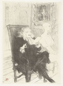 Aktörler Jules Charles Truffier toneelstuk Öğrenilmiş kadınlarda Marguerite Moreno olarak Bilgili Kadınlarda Truffier ve Moreno by Henri de Toulouse Lautrec