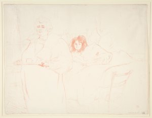 Elles serisinden Femme au plato, petit d?jeuner, Madame Baron et Mademoiselle Popo (Tepsili Kadın, Kahvaltı, Madame Baron ve Matmazel Popo), by Henri de Toulouse-Lautrec
