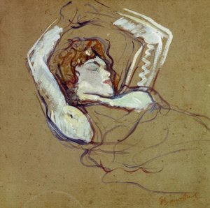 Kollarını kaldırmış sırt üstü yatan kadın by Henri de Toulouse Lautrec