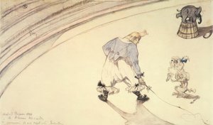Sirkte: kaniş köpeği ve fil ile palyaço Footit by Henri de Toulouse Lautrec