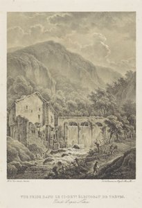 Trier yakınlarında su değirmeni olan dağ manzarası Vue ödül dans le ci dev. Éctorat de treves (nesne üzerindeki başlık) by Henri van Assche